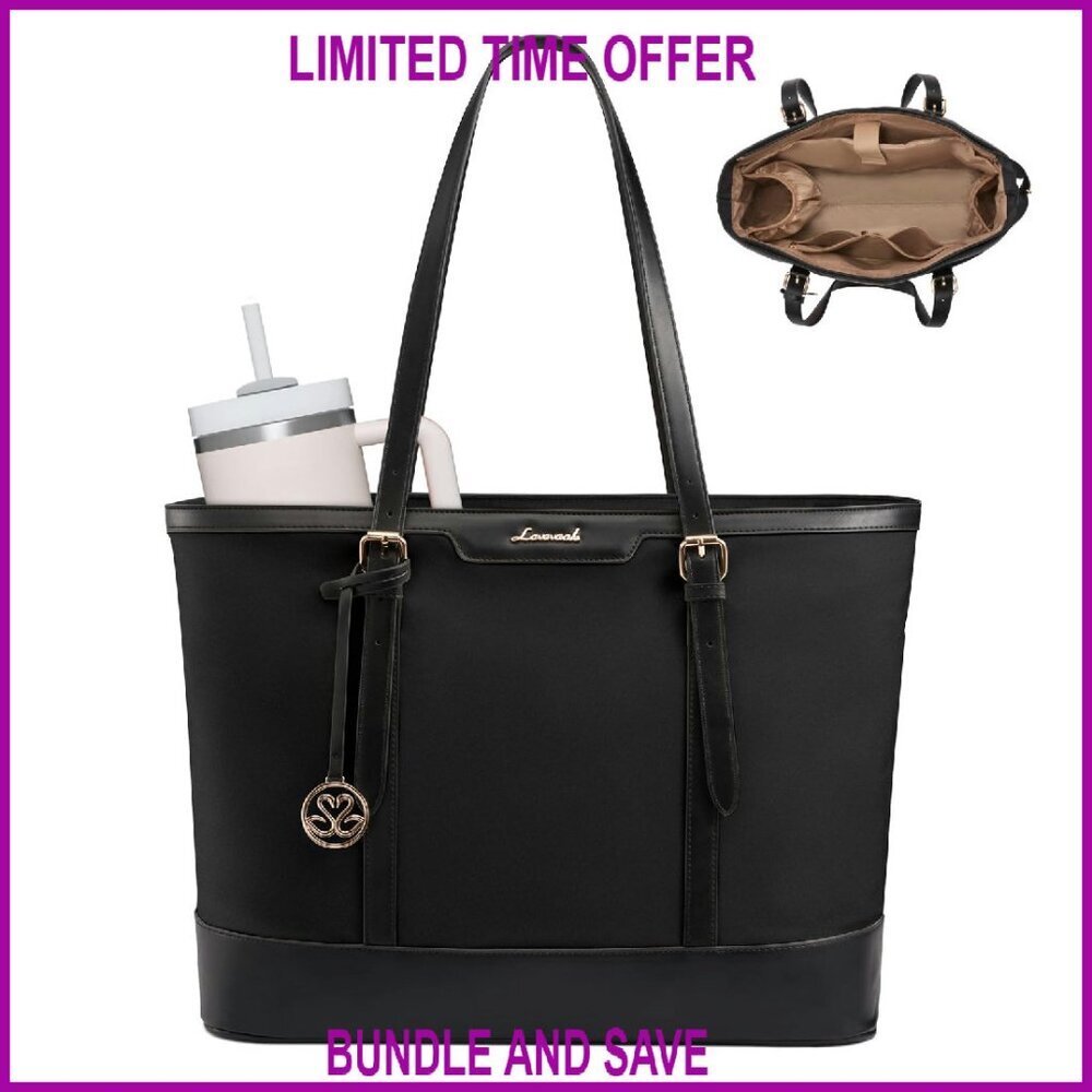 Large 17.3 Inch Laptop Tote Bag with Cup Holder & Adjustable Handle